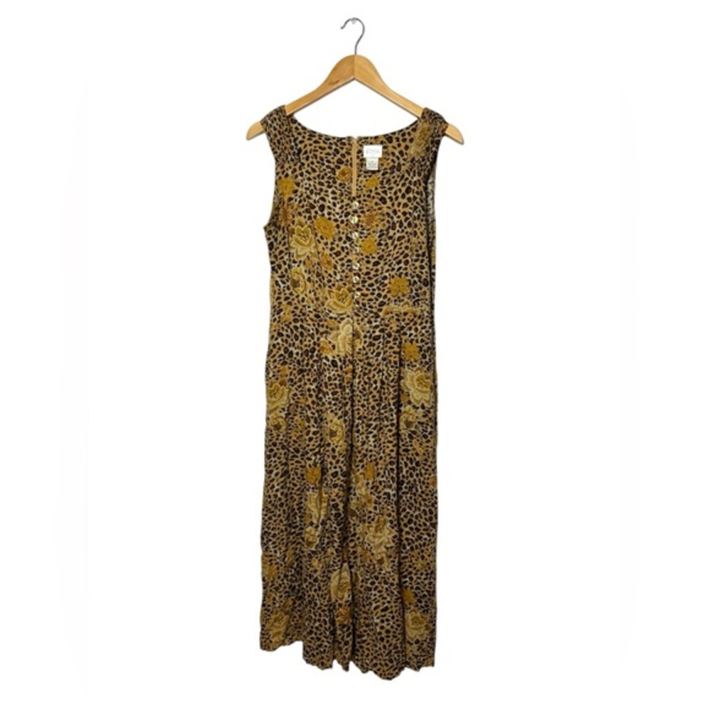 Leopard Print Floral Maxi Dress | 100% Rayon | Animal Floral Print | Size Medium